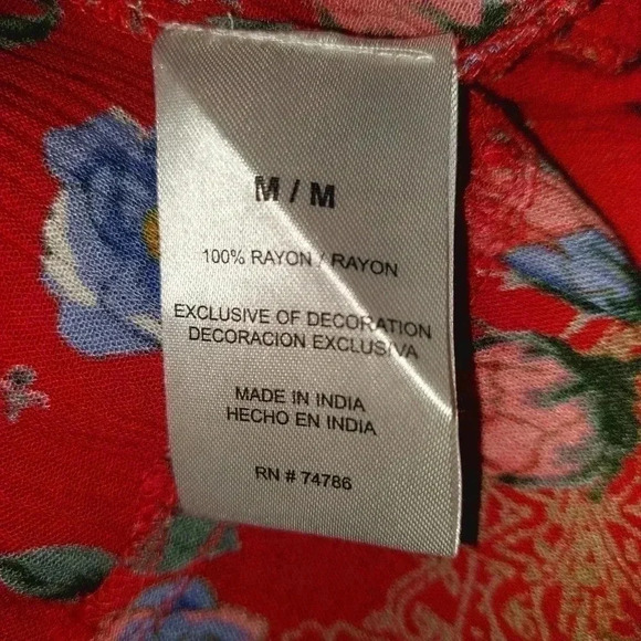 Bila Caroline Gauzy Flowy Tiered Red Floral Cottage Dress Size Medium - Picture 6 of 6